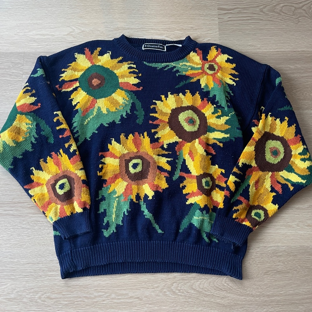 Vintage Christine Foley Sunflower Pull Over Sweater, Size 1